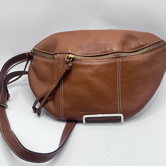 Lucky Brand Other - Lucky Brand Cognac Pebbled Leather Belt Bag Fanny Pack Brown White Stitching